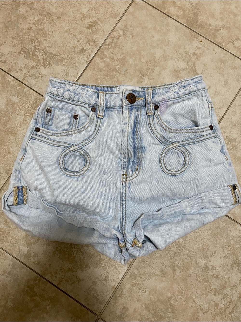 One Teaspoon High-Waist Light Wash Shorts
